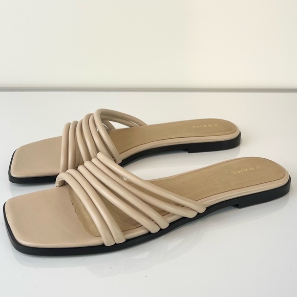 NEW FRAME BEIGE LEATHER STRAPPY SLIDE SANDALS - Picture 9 of 14